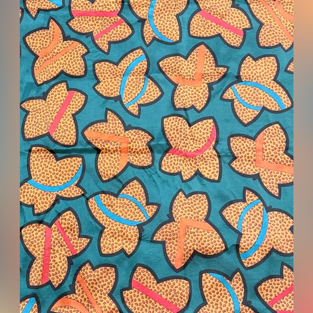 Christian Dior Vintage Abstract Autumn Leaves Silk Scarf in Teal - Picture 4 of 7